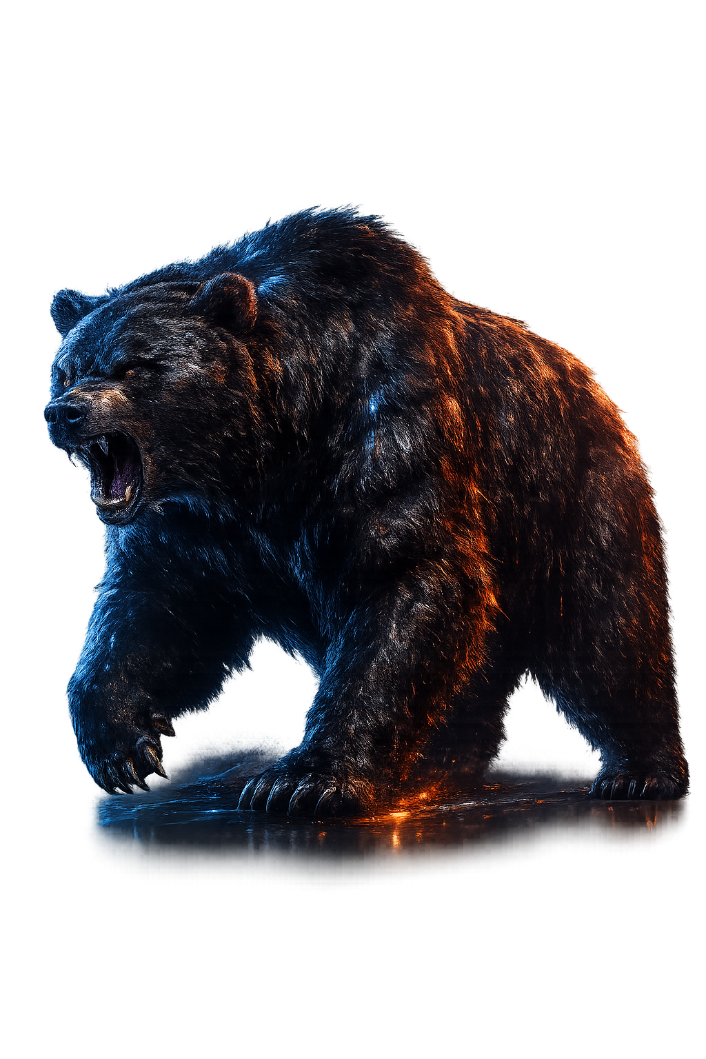 Urso do mercado com iluminação azul e âmbar