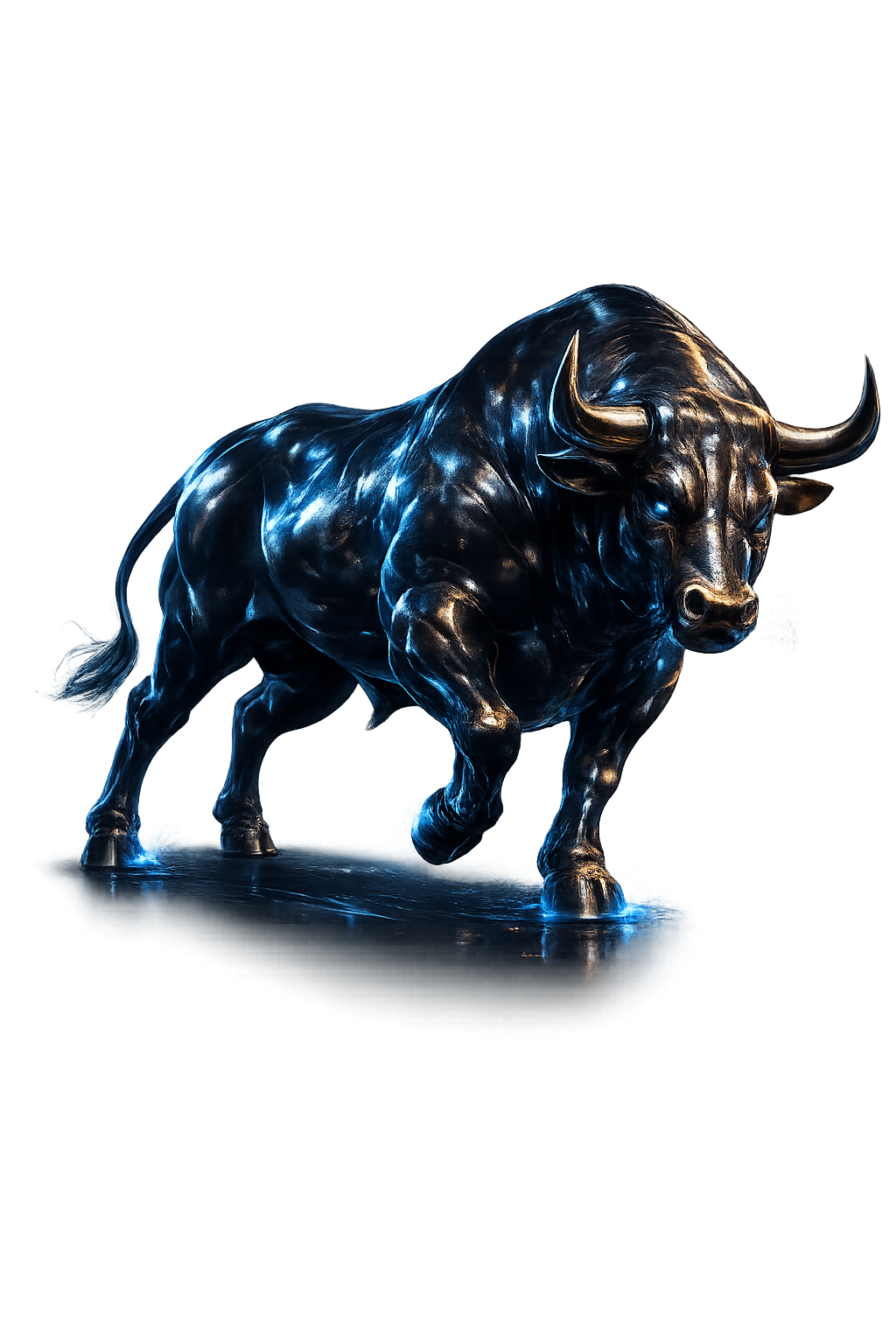 Touro do mercado em acabamento metálico azul